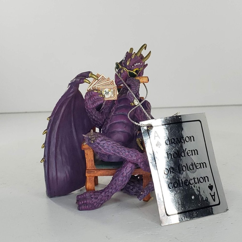 Hamilton Collection Dragon Hold Em Or Fold Em Poker Face Ace Figurine *FLAW*
